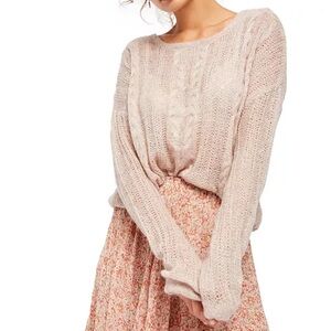 Free People Women's Angel Soft Beige Gray Cable Knit Sweater
